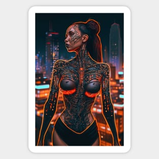 Cyborg Beauty with Futuristic Cityscape - Ultra Realistic Sticker